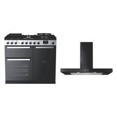 Rangemaster EDDL100DFGBLK/CM1 100cm Dual Fuel Range Cooker Edge Deluxe Black Glass / Chrome, A Rated