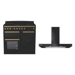 Rangemaster ESDL100DFPGBL/AB1 100cm Dual Fuel Range Cooker Estel Deluxe Black / Antique Brass, A Rated