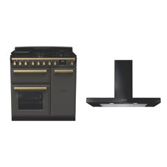 Rangemaster ESDL90DFPSLT/AB1 90cm Dual Fuel Range Cooker Estel Deluxe Slate / Antique Brass, A Rated