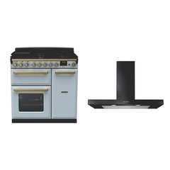 Rangemaster ESDL90DFPMSB/AB1 90cm Dual Fuel Range Cooker Estel Deluxe Misty Blue / Antique Brass, A Rated