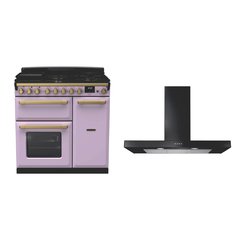 Rangemaster ESDL90DFPHTH/AB1 90cm Dual Fuel Range Cooker Estel Deluxe Heather / Antique Brass, A Rated
