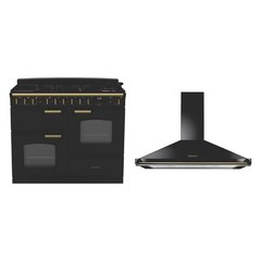 Rangemaster CLDLO110DFPCBL/AB1 110cm Dual Fuel Range Cooker Classic Deluxe Charcoal Black / Antique Brass, A Rated