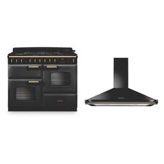 Rangemaster CLDLO110DFPSLT/AB1 110cm Dual Fuel Range Cooker Classic Deluxe Slate / Antique Brass, A Rated