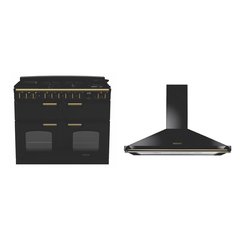 Rangemaster CLDLB110DFPCBL/AB1 110cm Dual Fuel Range Cooker Classic Deluxe Charcoal Black / Antique Brass, A Rated