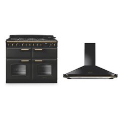 Rangemaster CLDLB110DFPSLT/AB1 110cm Dual Fuel Range Cooker Classic Deluxe Slate / Antique Brass, A Rated