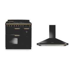 Rangemaster CLDL90DFPGBL/AB1 90cm Dual Fuel Range Cooker Classic Deluxe Gloss Black / Antique Brass, A Rated
