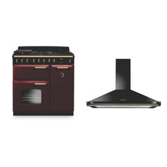 Rangemaster CLDL90DFPBOR/AB1 90cm Dual Fuel Range Cooker Classic Deluxe Bordeaux / Antique Brass, A Rated