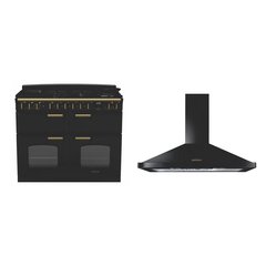 Rangemaster CLDLB110DFPGBL/AB1 110cm Dual Fuel Range Cooker Classic Deluxe Gloss Black / Antique Brass, A Rated
