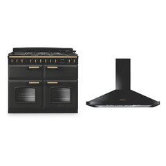 Rangemaster CLDLB110DFPSLT/AB1 110cm Dual Fuel Range Cooker Classic Deluxe Slate / Antique Brass, A Rated