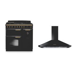 Rangemaster CLDL90DFPCBL/AB1 90cm Dual Fuel Range Cooker Classic Deluxe Charcoal Black / Antique Brass, A Rated