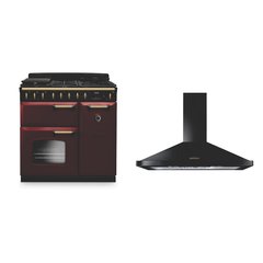 Rangemaster CLDL90DFPBOR/AB1 90cm Dual Fuel Range Cooker Classic Deluxe Bordeaux / Antique Brass, A Rated
