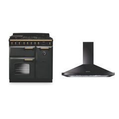 Rangemaster CLDL90DFPSLT/AB1 90cm Dual Fuel Range Cooker Classic Deluxe Slate / Antique Brass, A Rated