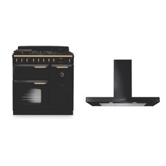 Rangemaster CLDL90DFPCBL/AB1 90cm Dual Fuel Range Cooker Classic Deluxe Charcoal Black / Antique Brass, A Rated