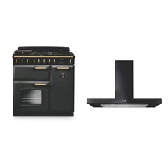 Rangemaster CLDL90DFPSLT/AB1 90cm Dual Fuel Range Cooker Classic Deluxe Slate / Antique Brass, A Rated