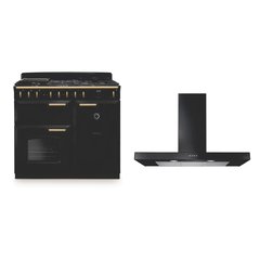 Rangemaster CLDL100DFPGBL/AB1 100cm Dual Fuel Range Cooker Classic Deluxe Gloss Black / Antique Brass, A Rated