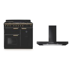 Rangemaster CLDL100DFPCBL/AB1 100cm Dual Fuel Range Cooker Classic Deluxe Charcoal Black / Antique Brass, A Rated