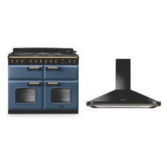 Rangemaster CLDLB110DFPSTB/AB1 110cm Dual Fuel Range Cooker Classic Deluxe Stone Blue / Antique Brass, A Rated