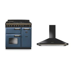 Rangemaster CLDL90DFPSTB/AB1 90cm Dual Fuel Range Cooker Classic Deluxe Stone Blue / Antique Brass, A Rated
