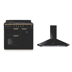 Rangemaster CLDL100DFPGBL/AB1 100cm Dual Fuel Range Cooker Classic Deluxe Gloss Black / Antique Brass, A Rated
