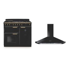 Rangemaster CLDL100DFPCBL/AB1 100cm Dual Fuel Range Cooker Classic Deluxe Charcoal Black / Antique Brass, A Rated