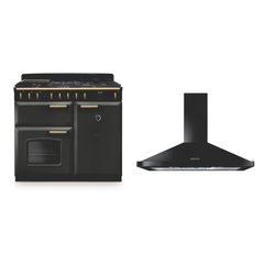 Rangemaster CLDL100DFPSLT/AB1 100cm Dual Fuel Range Cooker Classic Deluxe Slate / Antique Brass, A Rated