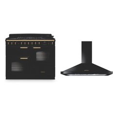 Rangemaster CLDLO110DFPGBL/AB1 110cm Dual Fuel Range Cooker Classic Deluxe Gloss Black / Antique Brass, A Rated