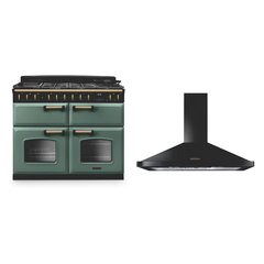 Rangemaster CLDLB110DFPMGR/AB1 110cm Dual Fuel Range Cooker Classic Deluxe Mineral Green / Antique Brass, A Rated