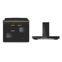 Rangemaster CLDLO110DFPGBL/AB1 110cm Dual Fuel Range Cooker Classic Deluxe Gloss Black / Antique Brass, A Rated