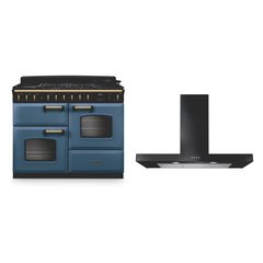 Rangemaster CLDLO110DFPSTB/AB1 110cm Dual Fuel Range Cooker Classic Deluxe Stone Blue / Antique Brass, A Rated