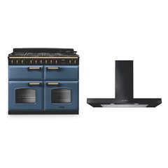 Rangemaster CLDLB110DFPSTB/AB1 110cm Dual Fuel Range Cooker Classic Deluxe Stone Blue / Antique Brass, A Rated
