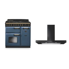 Rangemaster CLDL90DFPSTB/AB1 90cm Dual Fuel Range Cooker Classic Deluxe Stone Blue / Antique Brass, A Rated