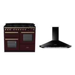 Rangemaster ESDLO110DFPBOR/AB1 110cm Dual Fuel Range Cooker Estel Deluxe Bordeaux / Antique Brass, A Rated