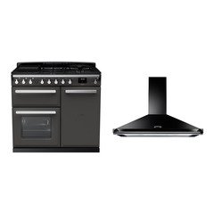Rangemaster ESDL100DFPSLT/CM1 100cm Dual Fuel Range Cooker Estel Deluxe Slate / Chrome, A Rated