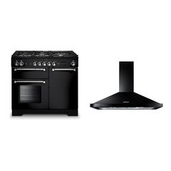 Rangemaster KCH100NGFBL/C 100cm Gas Range Cooker Kitchener Black / Chrome, A+ Rated