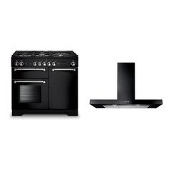 Rangemaster KCH100NGFBL/C 100cm Gas Range Cooker Kitchener Black / Chrome, A+ Rated