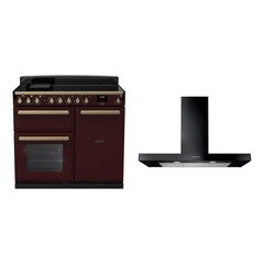 Rangemaster ESDL100EIPBOR/AB1 100cm Induction Range Cooker Estel Deluxe Bordeaux / Antique Brass, A Rated