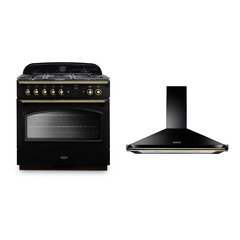 Rangemaster CLAS90FXDFFBL/B 90cm Dual Fuel Range Cooker Classic FX Black / Brass, A Rated
