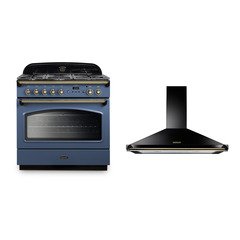 Rangemaster CLAS90FXDFFSB/B 90cm Dual Fuel Range Cooker Classic FX Stone Blue / Brass, A Rated