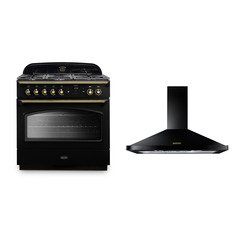 Rangemaster CLAS90FXDFFBL/B 90cm Dual Fuel Range Cooker Classic FX Black / Brass, A Rated