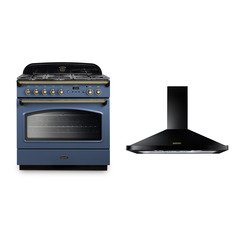 Rangemaster CLAS90FXDFFSB/B 90cm Dual Fuel Range Cooker Classic FX Stone Blue / Brass, A Rated