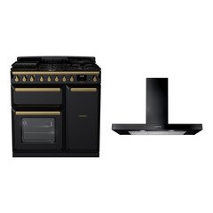 Rangemaster ESDL90DFPGBL/AB1 90cm Dual Fuel Range Cooker Estel Deluxe Black / Antique Brass, A Rated