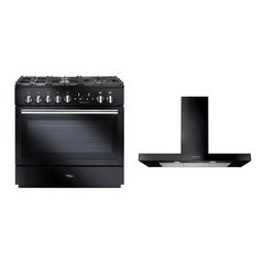 Rangemaster PROP90FXDFFGB/C 90cm Dual Fuel Range Cooker Professional Plus FX Black / Chrome, A Rated