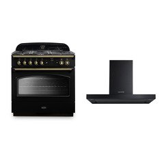 Rangemaster CLAS90FXDFFBL/B 90cm Dual Fuel Range Cooker Classic FX Black / Brass, A Rated