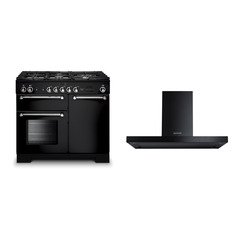 Rangemaster KCH100NGFBL/C 100cm Gas Range Cooker Kitchener Black / Chrome, A+ Rated