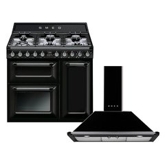 Smeg TR93BL Victoria 90cm Dual Fuel Range Cooker, Black, A Rated
