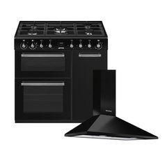 Smeg CX93GMBL Concert 90cm Dual Fuel Range Cooker, Black, A Rated