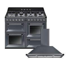 Smeg TR4110GR Victoria 110cm Dual Fuel Range Cooker, Grey, A Rated