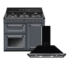 Smeg TR103GR Victoria Gloss Slate Grey 100cm Dual Fuel Range Cooker, A Rated