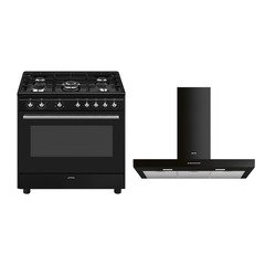 Smeg CX91GMBL Concert 90cm Dual Fuel Range Cooker, Black, A Rated