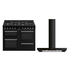 Smeg CX113GMBL Concert Classic 110cm Dual Fuel Range Cooker, Black, A Rated